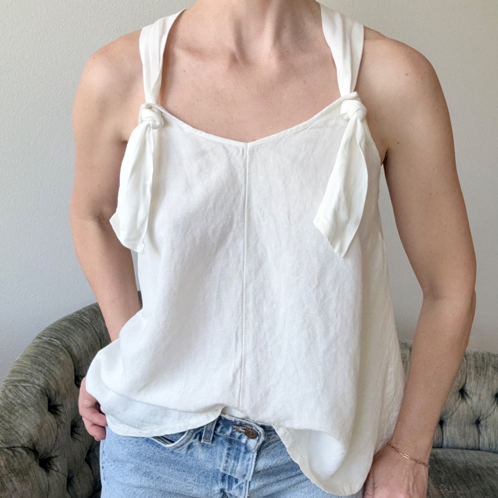 Hatch Flowy Linen Tank White Minimalist Top Maternity